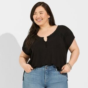Torrid Super Soft Jersey Doleman Henley Lace Trim Top Size 2